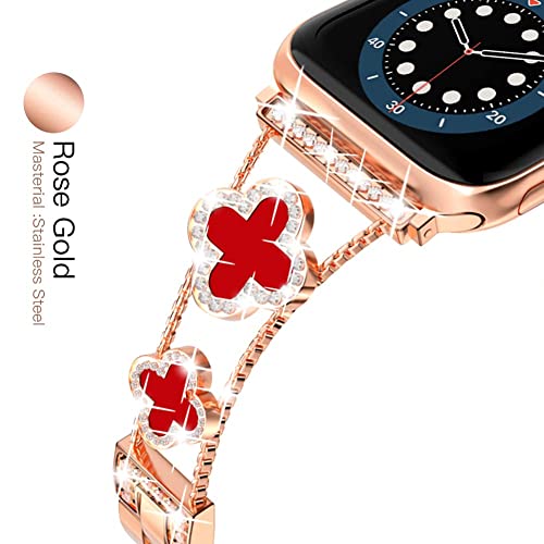Image of Musk-MSKR Diamond Metal Bands Add Sparkle to Your Watch For Apple Watch Series 11 /10 /9 /8 /7 /6 /5 /4 /3 /2 /SE /Ultra Clover Simple and Stylish Compatible with 38mm40mm41mm42mm44mm45mm 46mm49mm Women's Wear