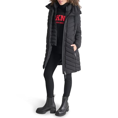 DKNY Women's Black Bib-Front Light-Weight Puffer Jacket – Effortless Style in Every Season - Image 3