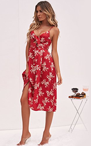 Image of ECOWISH Women 2026 Summer Dresses Tie Front V-Neck Spaghetti Strap Button Down A-Line Backless Swing Midi Dress