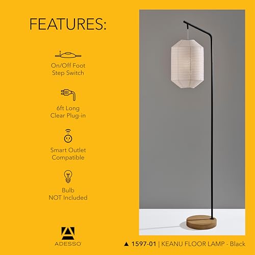 Adesso Floor Lamp, Black & White Paper, Curved Arm, 64.5” by Adesso - Used condition - Image 6