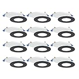 Nadair 12 Pack 3 inch LED Ultra Slim Recessed Lights, 6W, 450 Lumens, 4000K (Cool White), White Finish with Extra Black Trim, Dimmable, IC Rated, ETL Certified