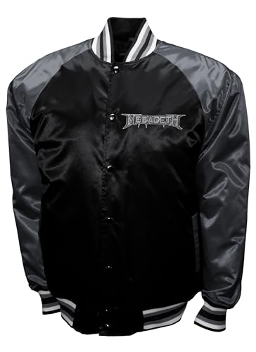 2Bhip Megadeth Band Adult Front & Back Print Black/Gray Lightweight Bomber Varsity Jacket Coat Jackets For Men