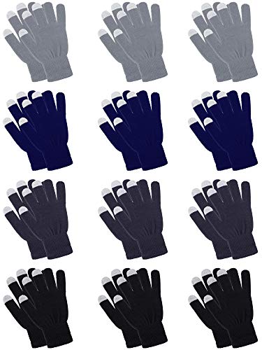 Image of Pangda 12 Pairs Winter Touch Screen Gloves for Men Women Stretch Knitted Texting Gloves Warm Windproof Solid Color Mittens
