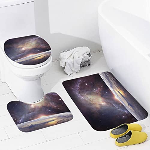 Badezimmer Badematte 3 Teilig Set,3D Galaxis Saugfähige Teppich,WC-Deckelbezug,U-Förmige Matte 3-Teiliges Badezimmer Set
