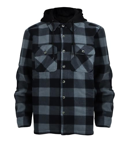 LeeHanTon Mens Heavyweight Hoodies Casual Zip Up Plaid Flannel Shirt Jackets Winter Thick Berber Lined Fleece Coat2