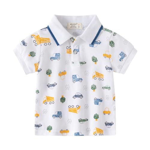 Toddler Baby Boys Fashion Cartoon Printed Lapel Short Sleeves Cute T-Shirt Button Infant Polo Pullover Kids Tops (Multicolor,130/5-6 Y,Unisex,Big Kid,US,Age,5 Years,6 Years)