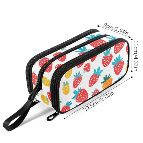 Image of Fustylead Bright Colors Hand Draw Cute Strawberry Large Pencil Bag Storage Pen Case Makeup Pouch Stationery Bag for School College Office Organizer