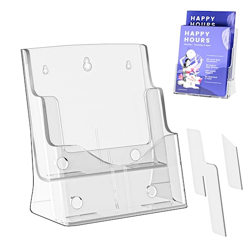 danoni Acrylic Brochure Holder 8.5 x 11 inch, 2 Tier with Removable Divider for 4 x 9 inch Flyer, Pamphlet Display Stand, Flyer Holder