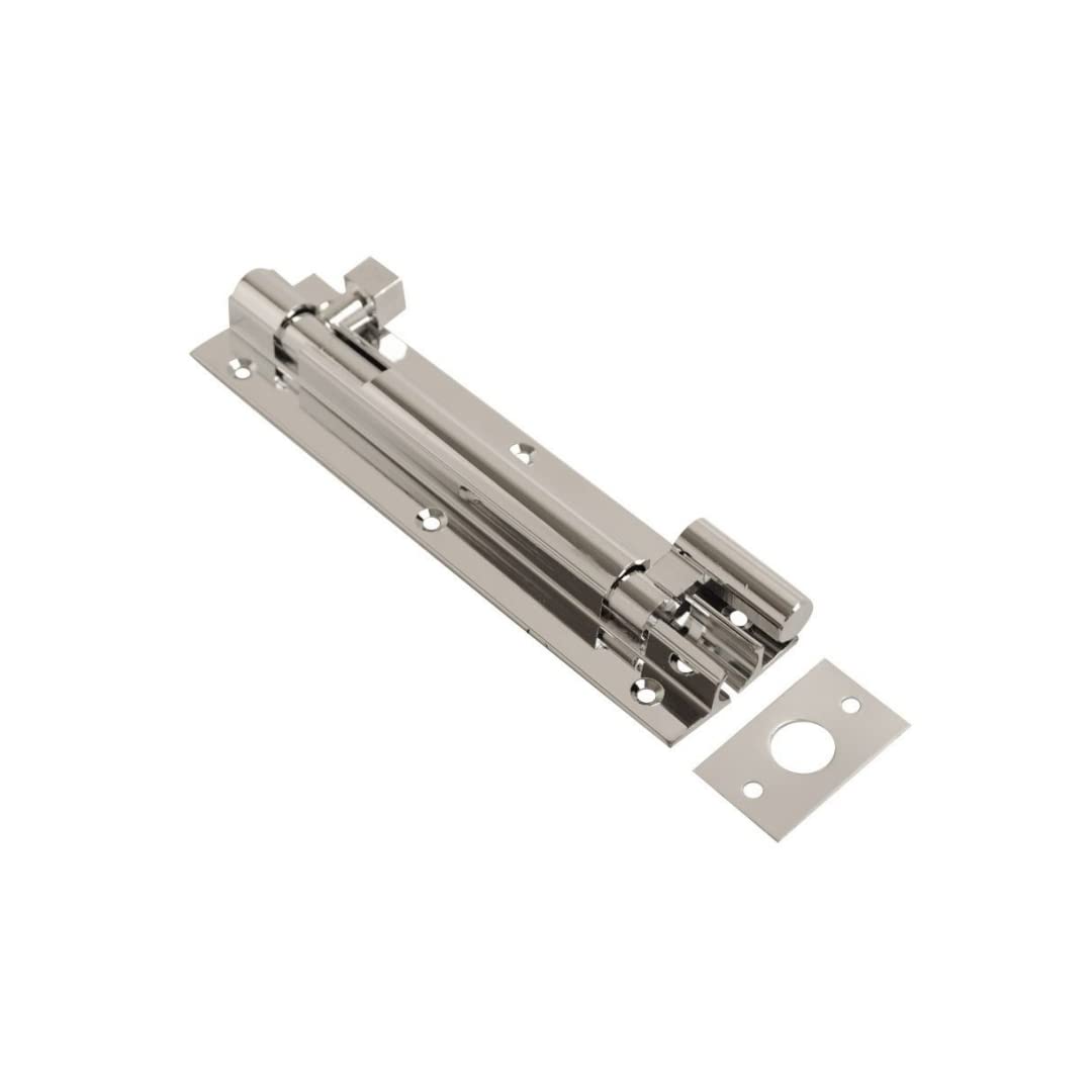 Vibe 38mm Barrel Bolt Necked 200mm x 38mm on Chrome, Surface Mounted Door Bolt, Sliding Door Lock, Lock Bolts for Securing Internal Doors for Bedrooms, Bathrooms, Storage Units and Cupboards