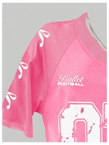 Image of RoseSeek Girl's Jersey Y2K Oversized Graphic Number Print Tops V Neck Short Sleeve T Shirt Hip Pop Tee Streetwear