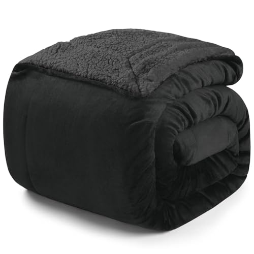 Blumtal Fleecedecke, 150 x 200 cm, schwarz, Oeko-TEX®-Zertifiziert, Sherpa-Fleece-Decke,...