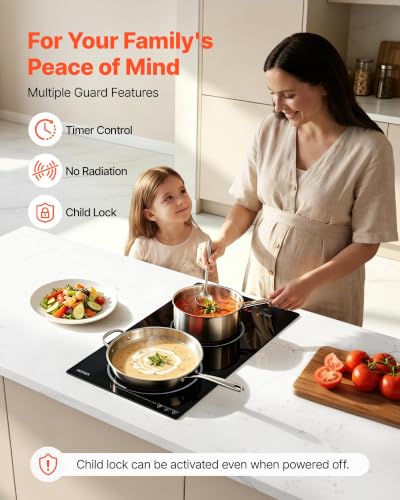 Image of VEVOR Electric Cooktop 12inch 2 Burners Portable Stove Top 1800W 120V, Ceramic Countertop /Built-in Radiant Electric Stove, with 9 Power Levels, Timer, Child Lock, Over-Heat Guard, Touch Control