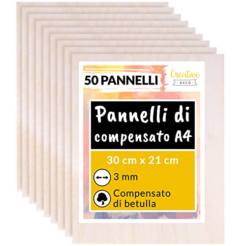 OTTIMA QUALITÀ - ogni foglio ha una dimensione di 3 mm x 210 mm x 300 mm - circa le dimensioni del foglio A4. Lunghezza e larghezza soggetti a tolleranza +/-2 mm. Perfetti per pirografia. laser-cutting. router. modellismo. traforato. per sega a CNC.