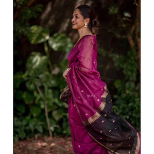 Image of Original Maheswari Cotton Silk Saree for Women | Kanjivaram Pure Silk Cotton Sari with Blouse | Zari Work | Tassels | Handloom Weave