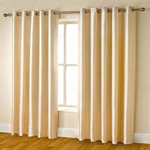 Image of Polyester Eyelet Window Curtain, Solid Plain Light Filtering Curtain for Bedroom, Living Room & Home Office, 5 Feet (60 x 48 Inch), Cream, Pack of 2