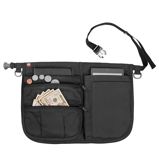 Smart Apron Mini Waist Apron (Black) 5 Pockets with Zippers & Adjustable Clip Belt For Kitchen Cooking Restaurants Waiters Servers BBQ