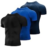 【Hochwertiger Stoff】Kompressionsshirt herren kurzarm für Männer bestehen aus 88% Polyester und 12% Elasthan, um einen hervorragenden Komfort zu bieten und Ihre Muskeln aus dem vollen Bewegungsumfang zu dehnen.Kompressionsoberteil aus fortschrittlichem, feuchtigkeitsableitendem Material absorbiert Schweiß innerhalb weniger Sekunden und hält dich schnell kühl und trocken.