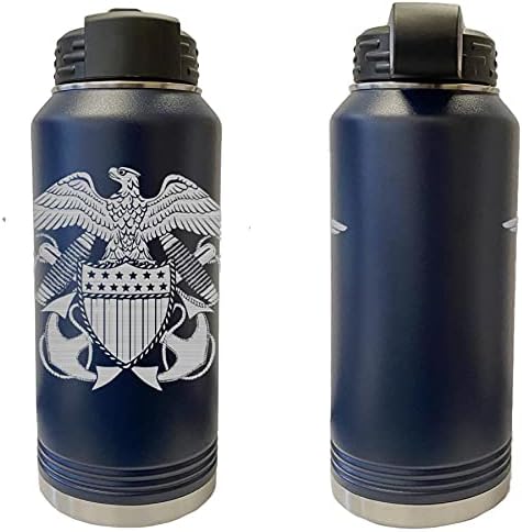 Navy Officer Crest Laser Engraved 32oz Water Bottle (Navy)