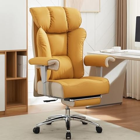 Efomao Big and Tall Office Chair 450lbs, Ergonomic Office Chair, Heavy Duty Office Chair, Executive Office Chair Adjustable Arms, High Back Office Chair with Foot Rest, PU Leather Yellow Office Chair Cover
