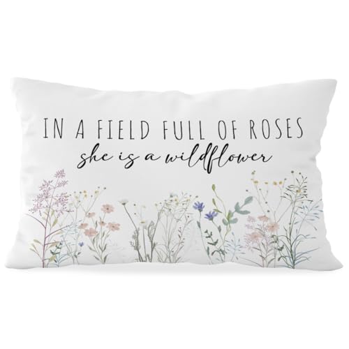 ETVISO Baby Girl Nursery Decor Pillow Cover 12x20, in a Field of Roses She is a Wildflower Throw Pillow Case, Wildflower Flower Nursery Floral Decor...