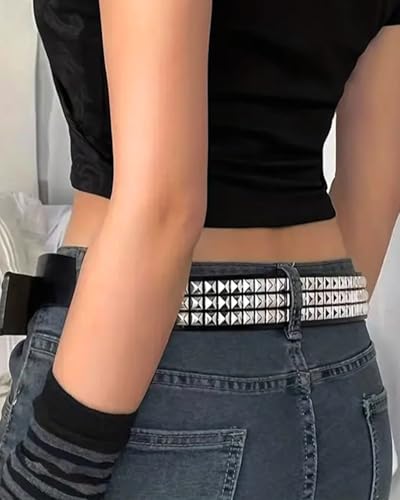 Punk Rock Rivet Belt for Women Punk Metal Jean Belt with Pyramid Studded3