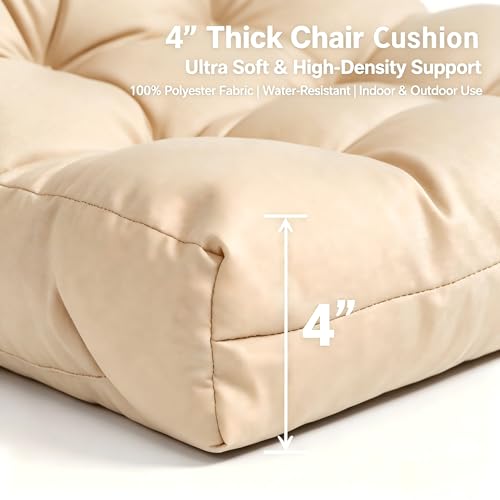 Image of QILLOWAY Outdoor Chair Cushion for Patio Furniture, Waterproof Patio Cushions Set of 2 with Ties, Fade Resistant Replacement Pads for Outdoor Rocking Chairs,Beige