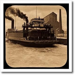 3dRose ht_16111_1 Vintage Railroad Car Ferry Sepia-Iron on Heat Transfer for White Material, 8 by 8-Inch