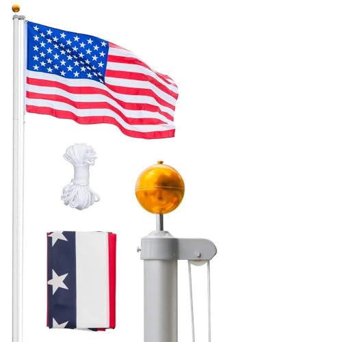 VINGLI Upgraded 25FT Sectional Aluminum Flag Pole for Outside House Thick Tube Halyard Flag Pole Kit In-Ground Flag Poles for 3x5 Flags Outdoor for Yard Ball Topper Halyard Rope PVC Sleeve Silver