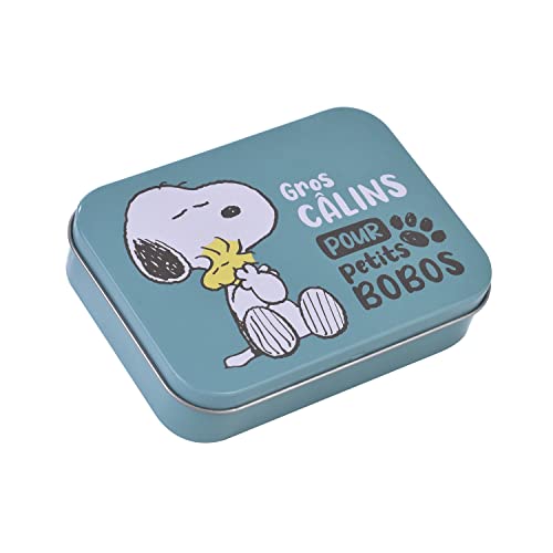 😍Snoopy, Boite en métal de Pansements, Prédécoupés, Enfants, Junior, Boite de 24 Pansements, 10,9 x 8 x H.2 cm, TAKE CARE Cover