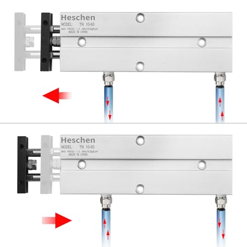 Heschen Doppeltwirkender pneumatischer Luftzylinder, TN10-60, Bohrung 10 mm, Doppelstab-Aluminium, mit Magnet, für die automatische Ausrüstung (Hub: 60 mm)