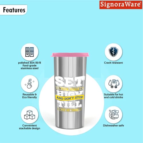 Image of SignoraWare Jumbo Stainless Steel Tumbler | Airtight & Leakproof | Durable & Eco-Friendly | Ideal for Office, Gym, Travel & Daily Use | Great for Outdoor Activities (500ml | Pink)