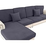 Couch Cushion Covers for Sectional Sofa L Shape Washable Separate Seat Chaise Couch Cover Stretch Sofa Slipcovers with 2 Pcs Pillowcases(3 Seater + 1 Chaise, Dark Grey)