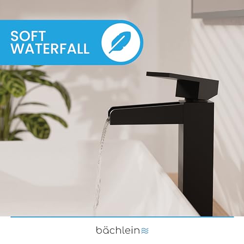 Bächlein High Tap for The Bathroom in Stream Design Extra High Single-Lever Mixer with Installation Set for Countertop Washbasin Matt Black Bathroom Faucet - Image 2