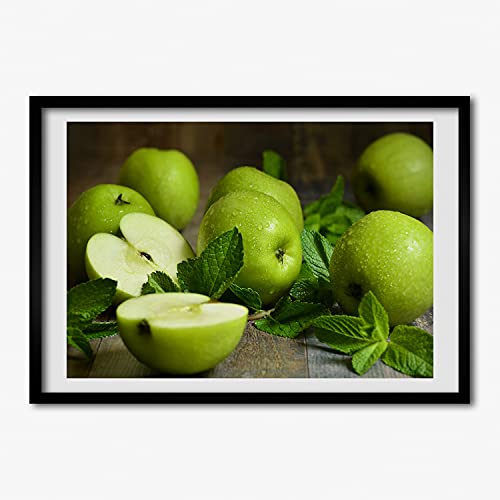 Cadre en bois décoratif avec peinture pommes vertes 70x50 cm tableau moderne Tulup