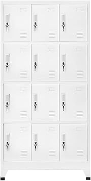 Industrial Steel Locker Cabinet, 12 Compartment Storage with Hinge Doors, 35.4" W x 17.7" D x 70.9" H, Powder-Coated Finish for Office School Gym
