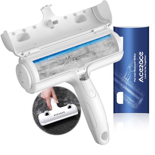 Image of ACE2ACE Pet Hair Remover Roller, Reusable Animal Hair Removal Brush for Dogs and Cats, Self Clean Pet Fur from Carpet, Furniture, Rugs, Laundry, Clothes and Bedding, Sofa, White+Blue