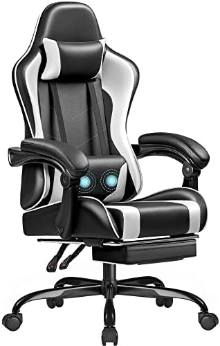 Homall Gaming Chair, Video Game Chair with Footrest and Massage Lumbar Support, Ergonomic Computer Chair Height Adjustable with Swivel Seat and Headrest (White)
