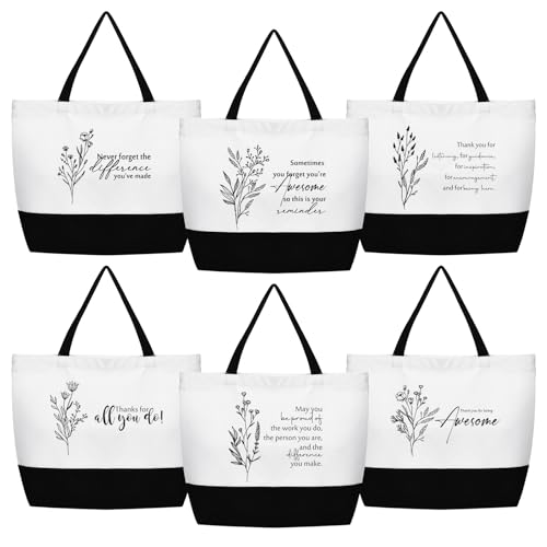 Image of 6 Pcs Thank You Canvas Bag Employee Appreciation Gift Reusable Grocery Bag Housekeeping Week Gift for Women Coworker