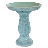 Sunnydaze Avignon Outdoor Ceramic Bird Bath - 18.75" H - UV- and Frost-Resistant - Glazed Bowl with Blue Lava Finish