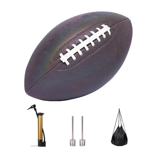 Balón de rugby reflectante, globo de entrenamiento fluorescente luminoso: regalos de pelota de rugby de piel sintética para interior y exterior para niños y niñas, hombres y mujeres, ya sea un