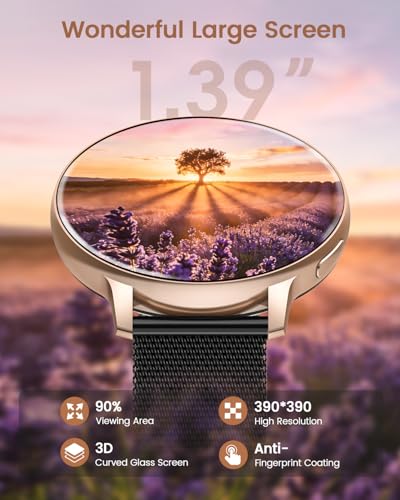Oliimptek Smartwatch Damen Rund, iOS Android Schwarz Gold – Ansicht 2