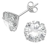 Sterling Silver Large Round clear Cubic Zirconia Stud Earrings. Size: 8mm - Gift Boxed Cubic Zirconia Earrings 5770CZ.
