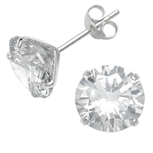 Image of Sterling Silver Large Round clear Cubic Zirconia Stud Earrings. Size: 8mm - Gift Boxed Cubic Zirconia Earrings 5770CZ.