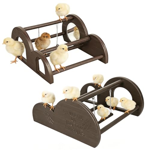 Image of Chicken Perch with Swing & Mirror, Waterproof PVC Roosting Stand for Hens Activity Gym for Chick Toys & Bantams, Durable Easy-Clean Brooder Coop