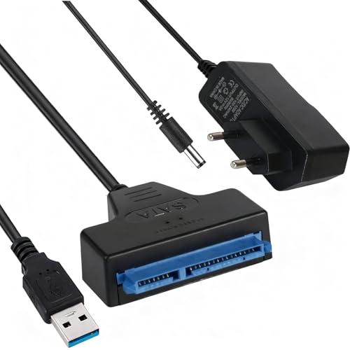 AYHYHLJZJ Câble Adaptateur SATA USB 3.0 avec Alimentation 12V – Compatible SSD/HDD 2,5 & 3,5 – Transfert Rapide 5 Gbps avec UASP – Plug & Play pour Windows/Mac/Linux – Adaptateur Disque Dur Externe