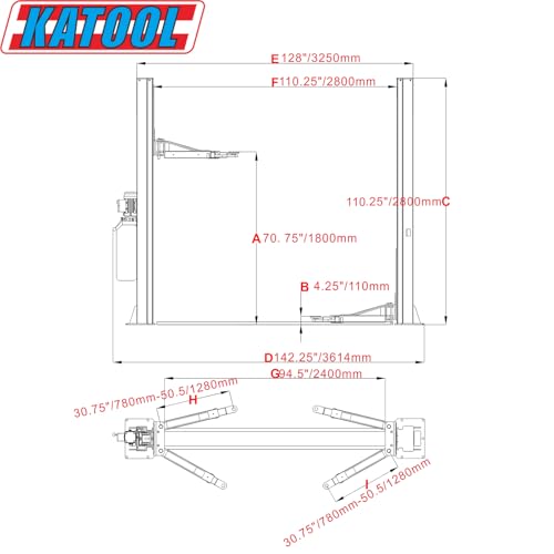 KATOOL 10000 lbs 2 Post Car Lift 2 Posts Lift Auto Lift with Floor Plate for Shop Repair or Home Garage
