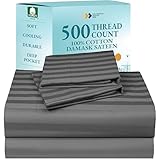 California Design Den - Luxury Full Sheets Sets Cotton Soft 100% Cotton Sheets Deep Pockets Snug Fit Elastic, 500 Thread Count Sateen, Damask Stripe Bed Sheets (Stripe - Grey)