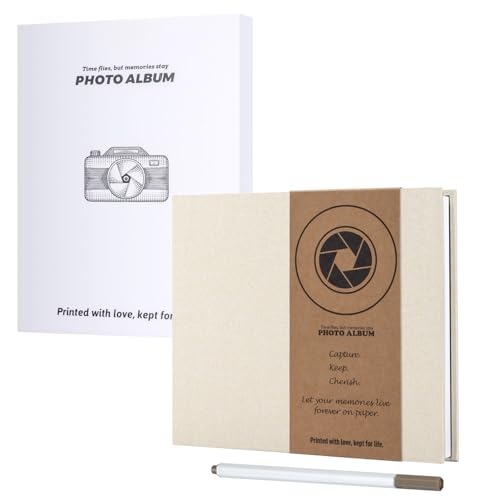 JAECU Álbum de Fotos Autoadhesivo 22x18cm, Álbum de Recortes de Lino DIY Scrapbook 40 Páginas Blancas, Regalos de Boda Aniversario Cumpleanos (Beige)