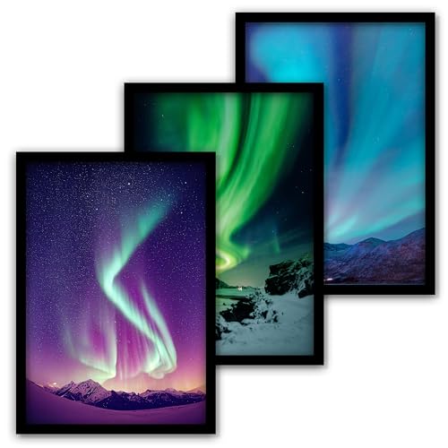 Photos encadrées aurores boréales lot de 3 pour salon moderne