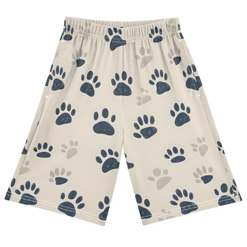 ALAZA Cute Dog Paw Print Pajama Shorts Elastic Waist Casual Sleep Shorts with Pockets Size 6-14